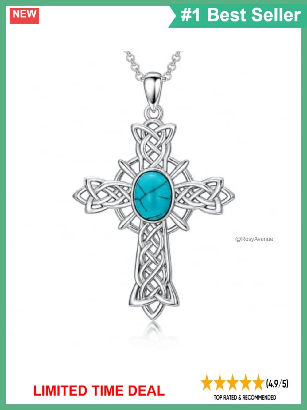 Turquoise Celtic Cross Necklace Irish Knotwork Pendant Religious Jewelry Gift
